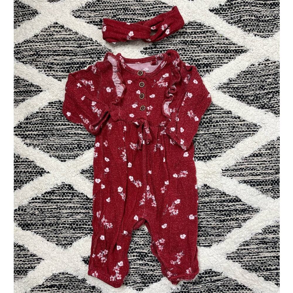 Jessica Simpson Baby Girl Floral Outfit size 3/6mo with Headband